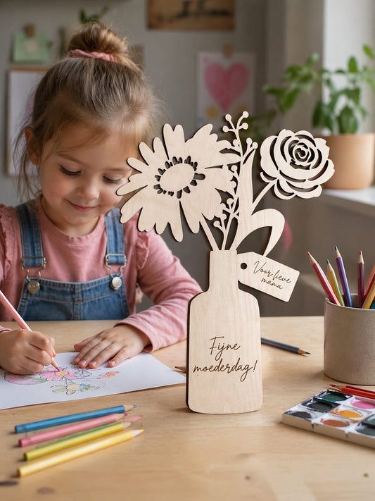 Houten bloemen boeket inkleuren